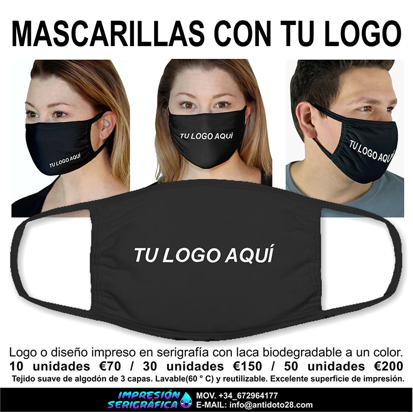 Mascarillas personalizadas con tu logo.