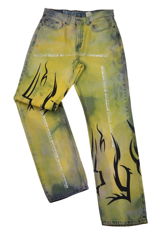 YELLOW TRIBAL SUPPORT CUSTOM JEANS_ LEVI 505